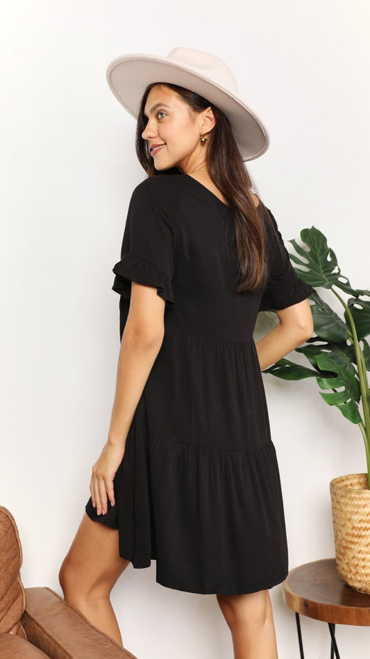 Double Take V-Neck Flounce Sleeve Tiered Dress