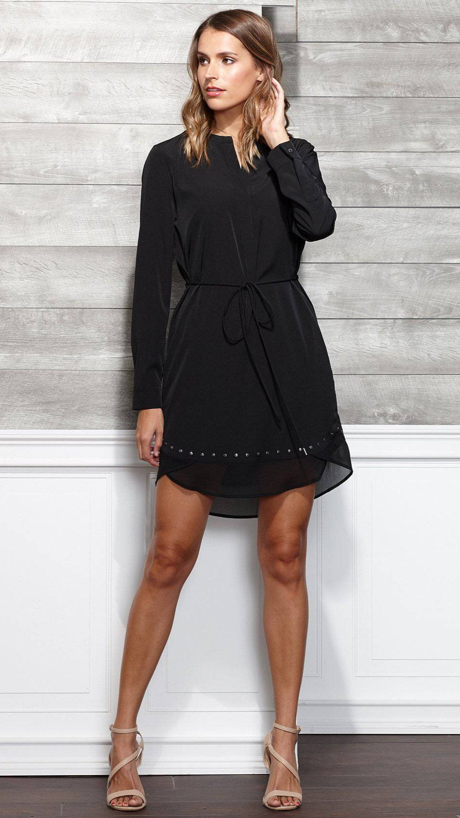 Studded Tie Strap Dress In Black