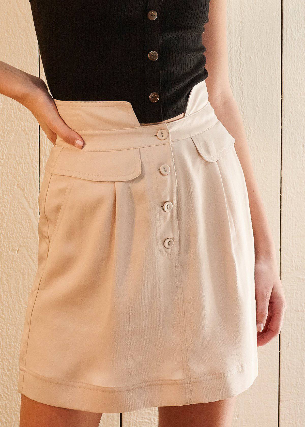 High Waisted Utility Skirt in Sand