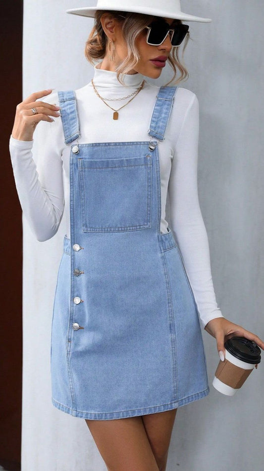 Wide Strap Denim Overall Dress