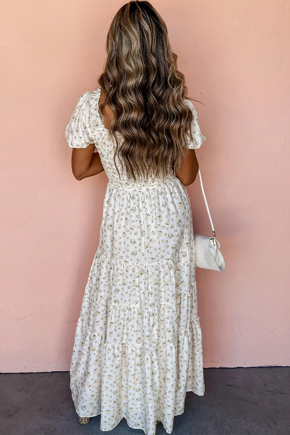 White Shirred Bodice Maxi Dress