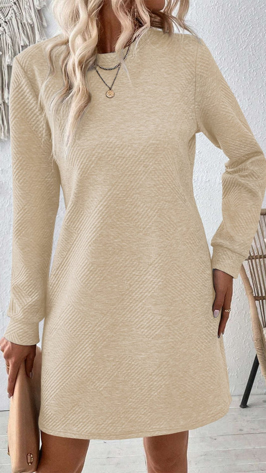 Textured Long Sleeve Mini Shift Dress