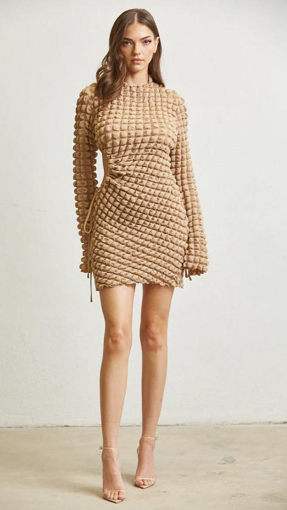 Bell Charm Waffle Dress in Peanut