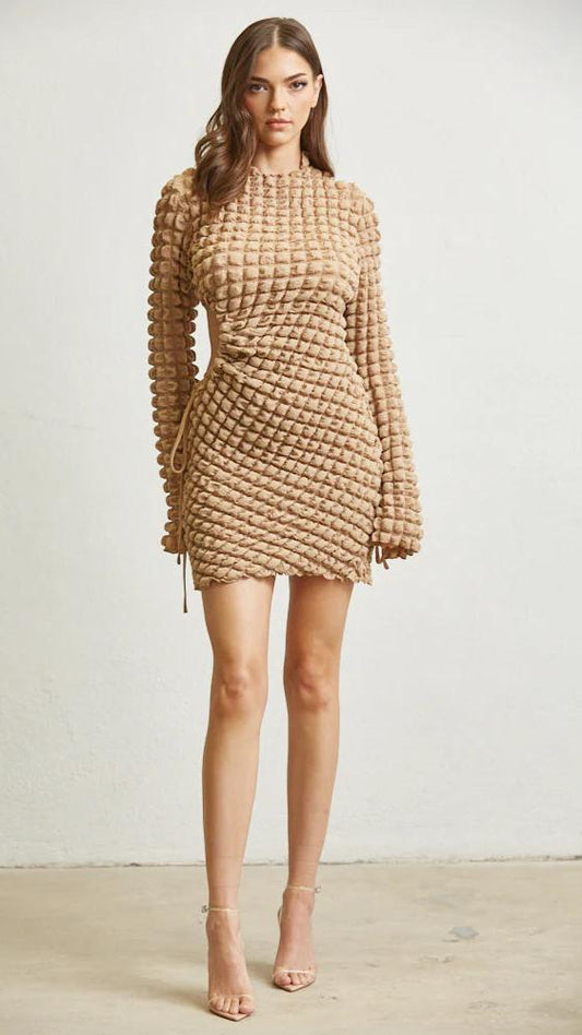 Bell Charm Waffle Dress in Peanut