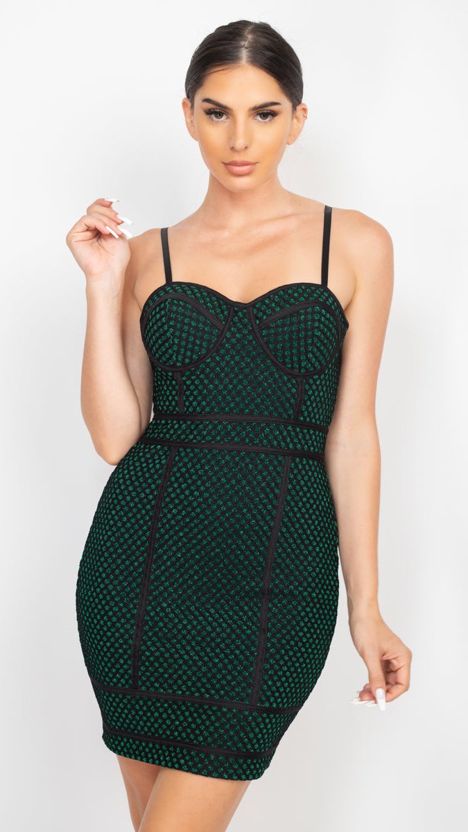 Sleeveless Sparkle Honeycomb Dress in Green