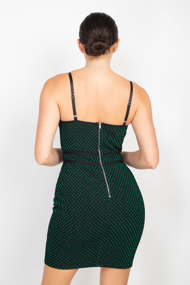 Sleeveless Sparkle Honeycomb Dress in Green