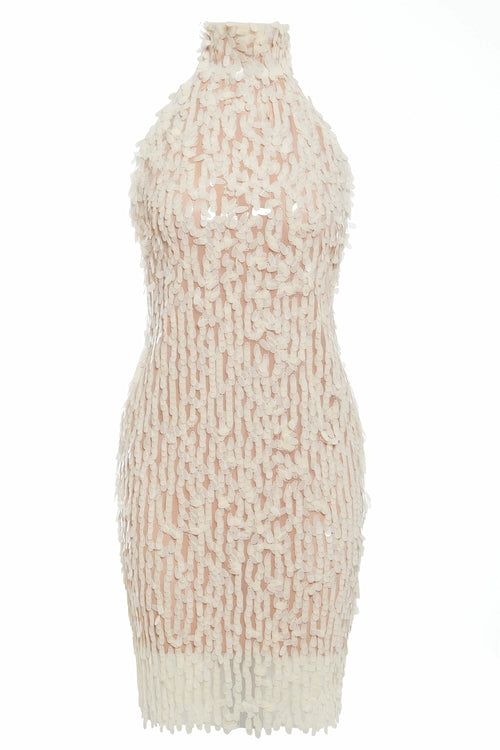 Backless Sequin Mini Dress in White