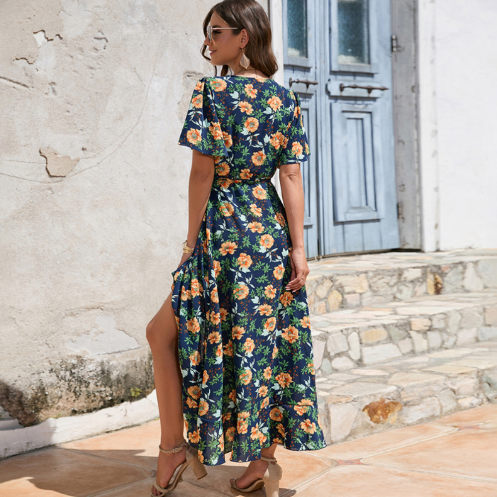 Wrap Summer Floral Dress With Ruffles