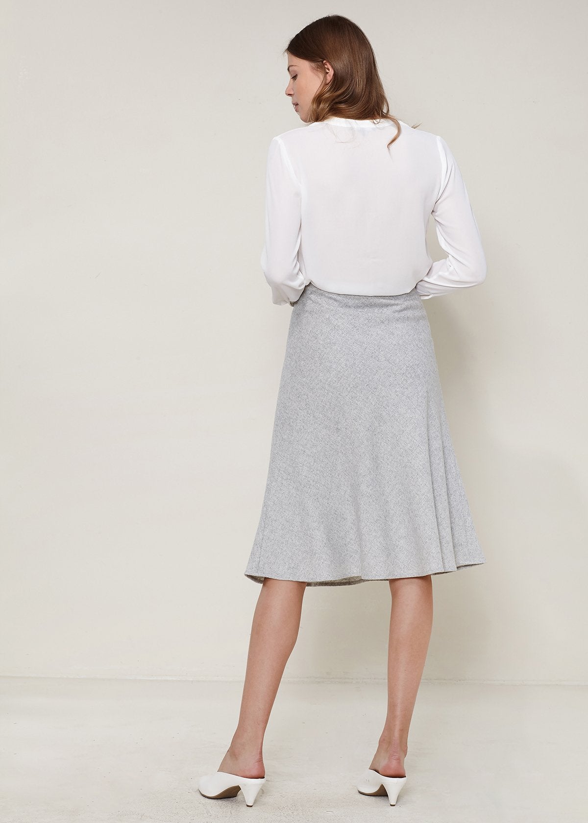 High Waisted Wool Knit Midi Skirt In Heather Grey