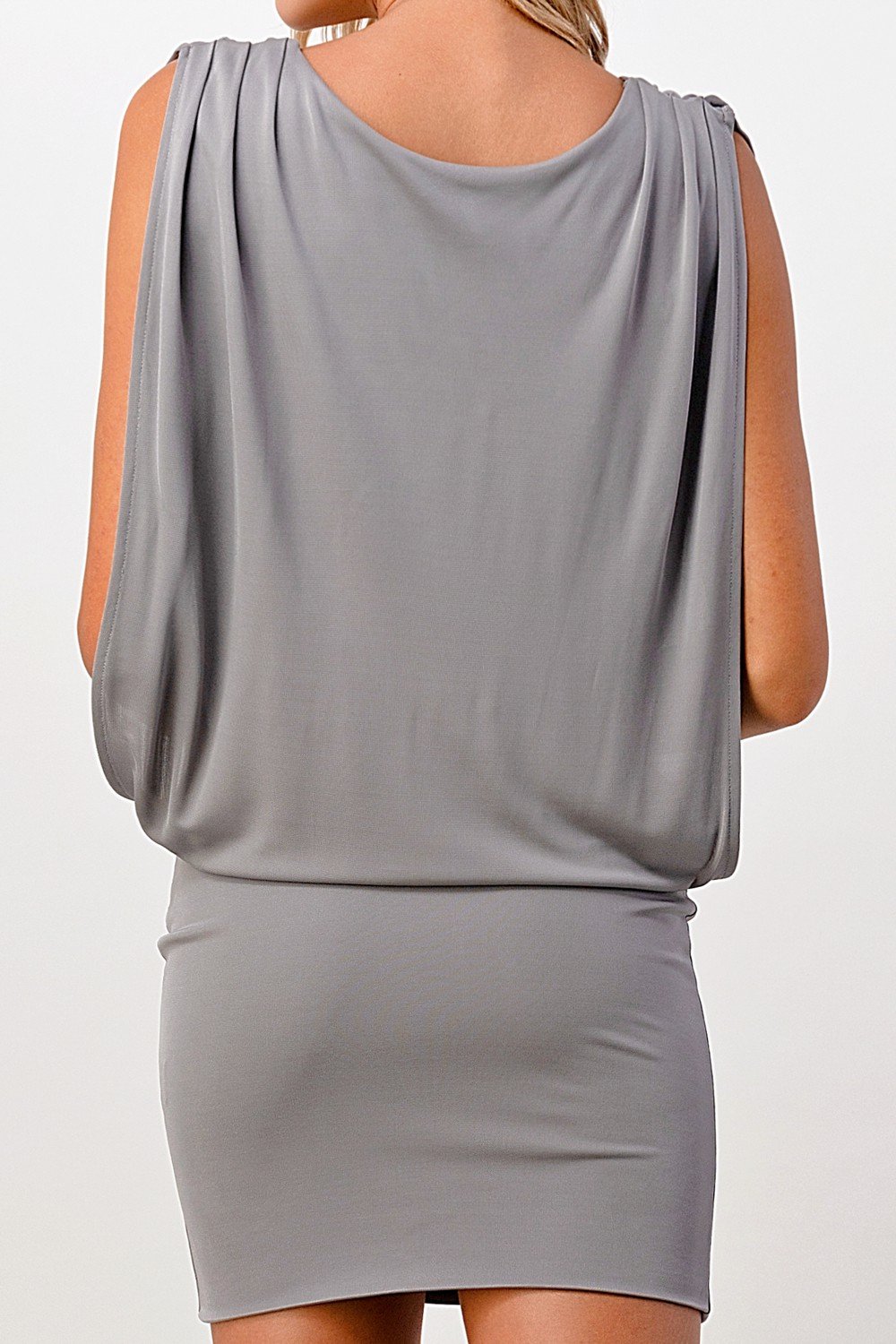 V-Neckline Draped Mini Dress in Grise