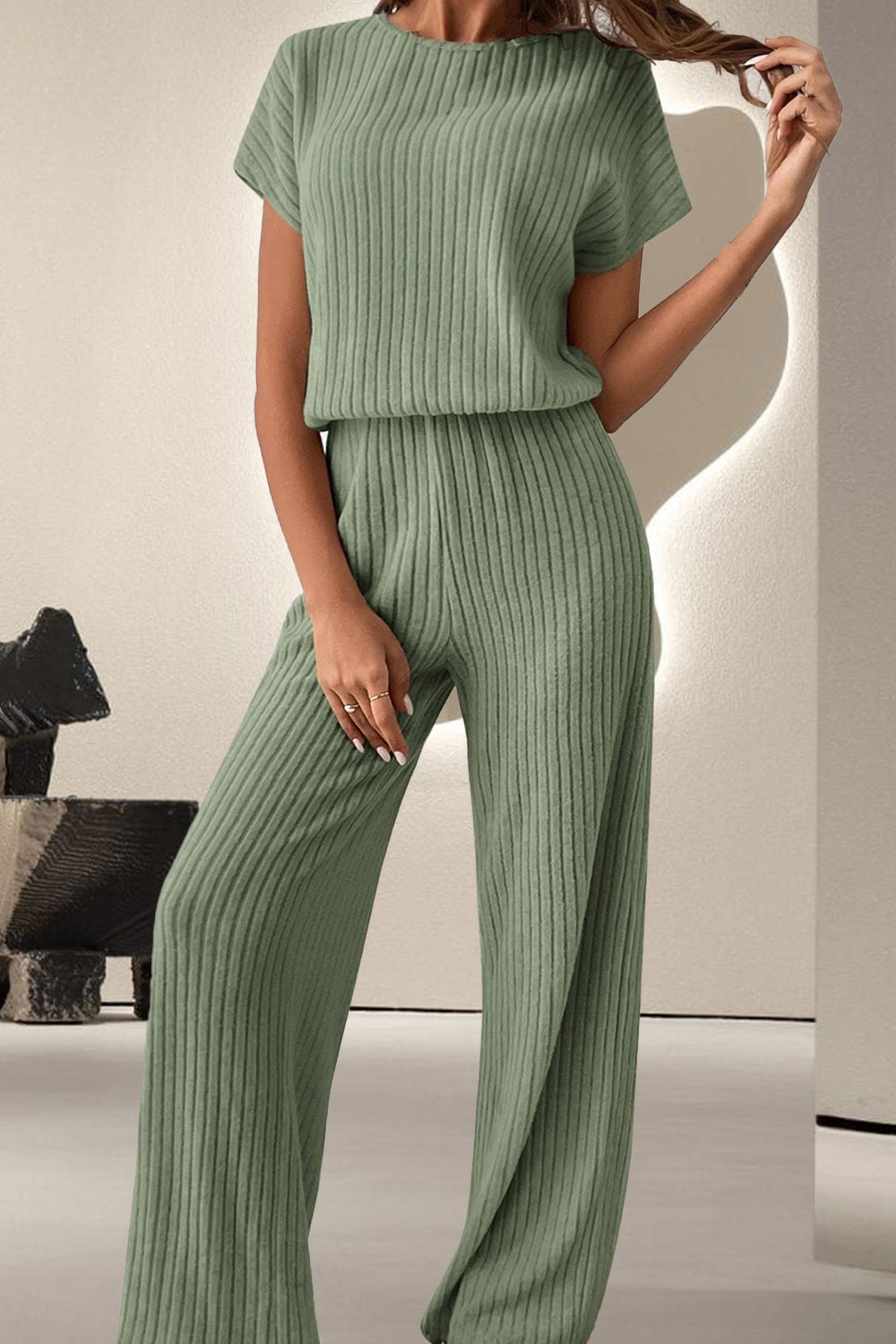 Round Neck Short Sleeve Jumpsuits