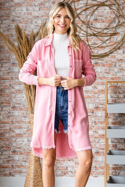 Veveret Button-Up Shirt Dress in Pink