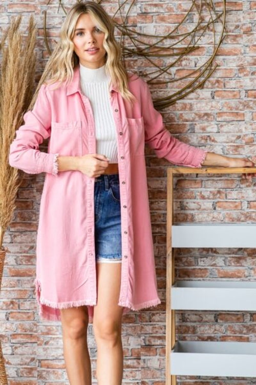 Veveret Button-Up Shirt Dress in Pink