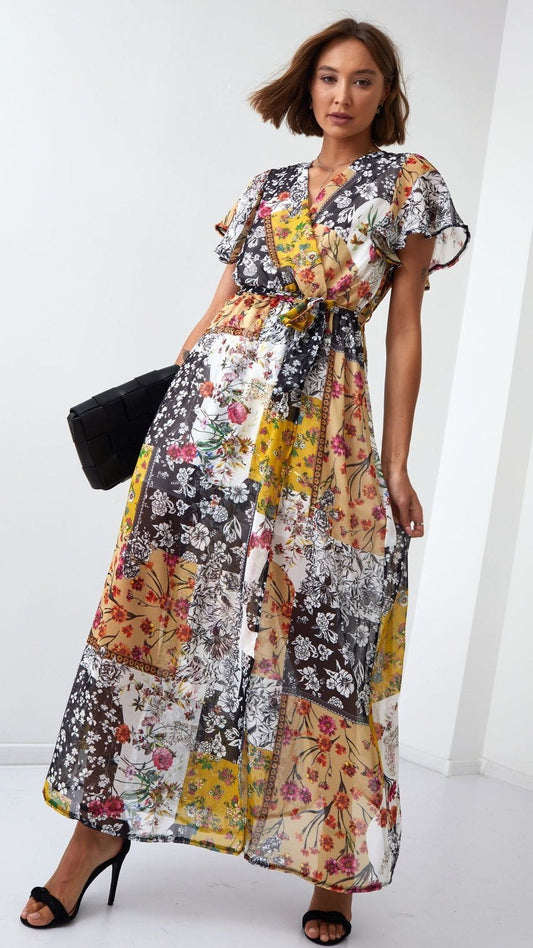 Maxi Floral Wrap Patch Dress