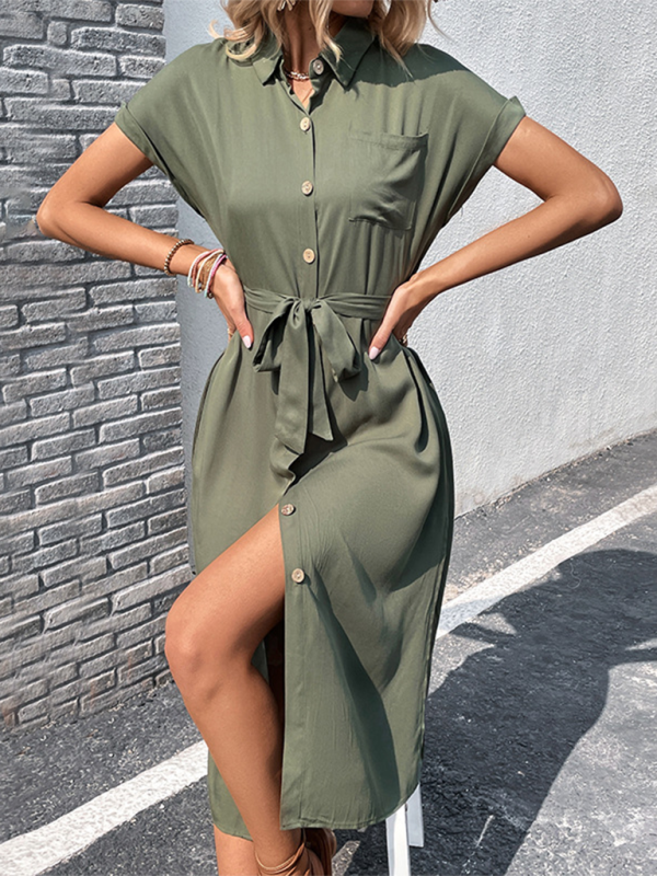 Viscose Slit Dress in Olive Green