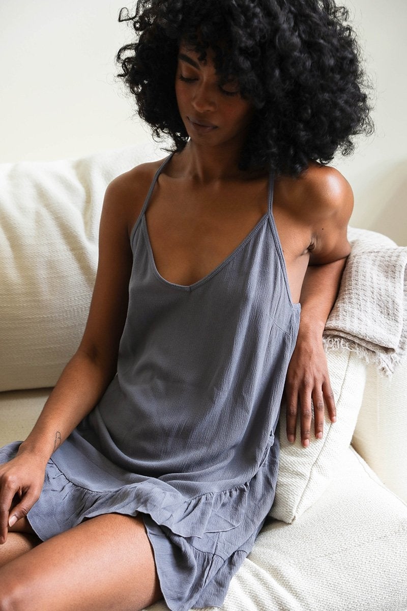 Henna Imprint Back Slip Dress in Gray