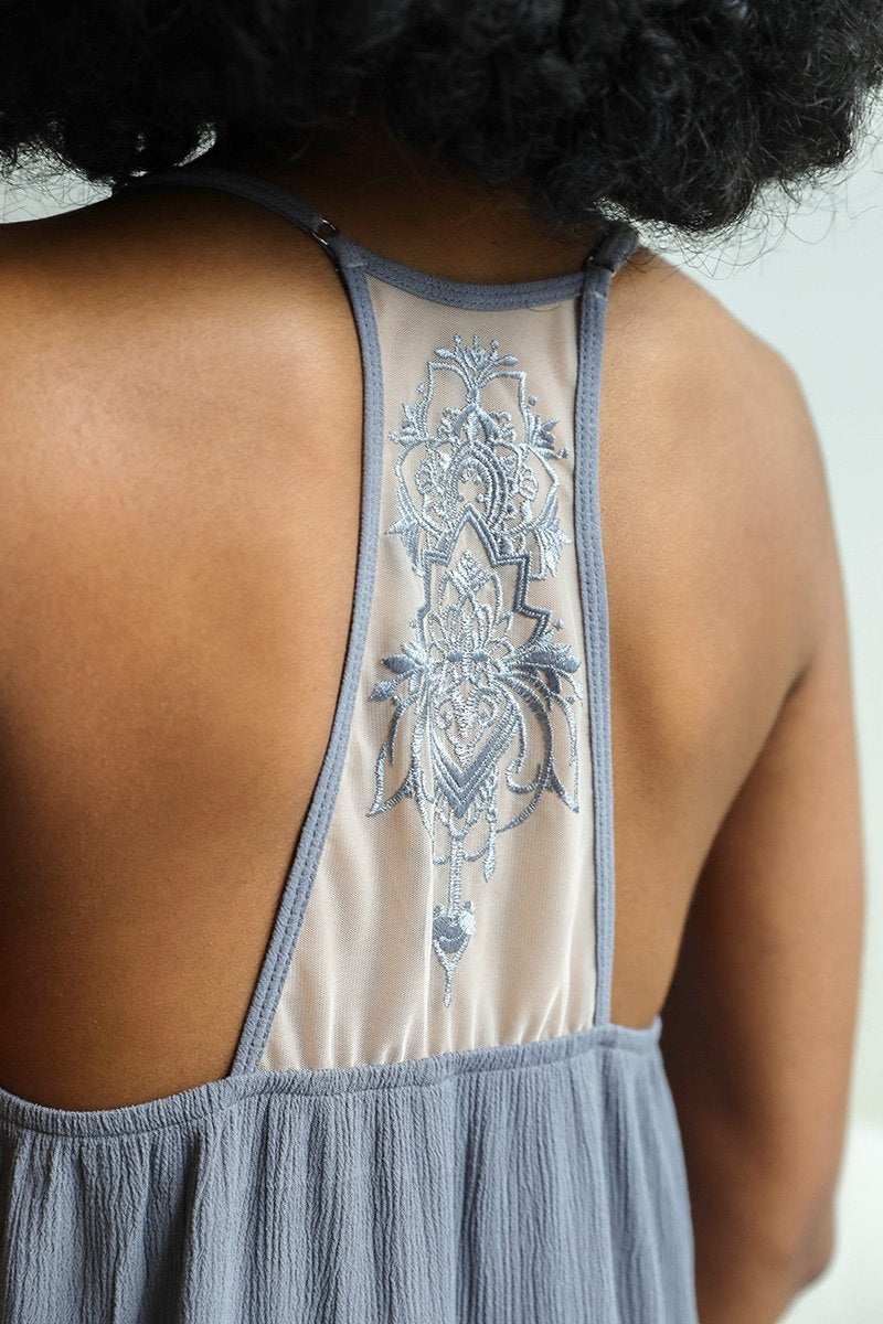 Henna Imprint Back Slip Dress in Gray